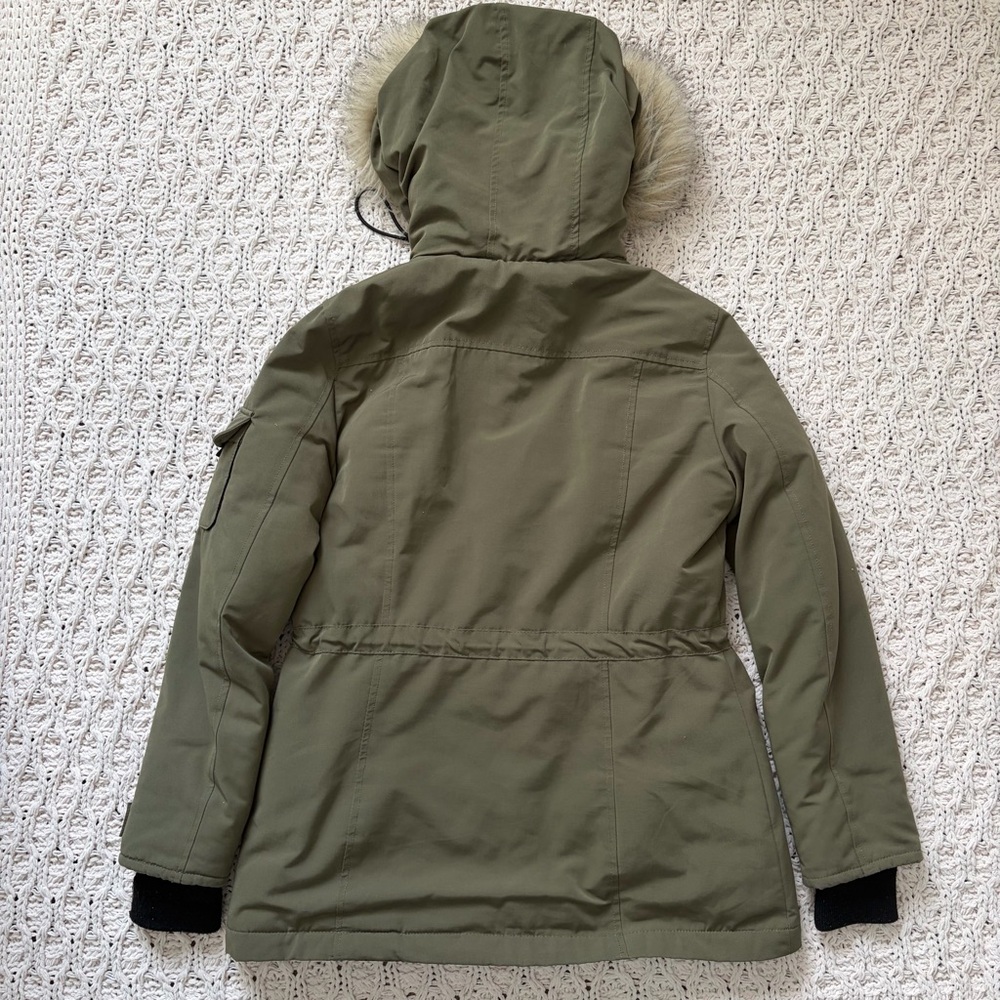 Garage Women’s Winter Coat - Army Green with Faux Fur Hood - Size Small - Picture 9 of 16